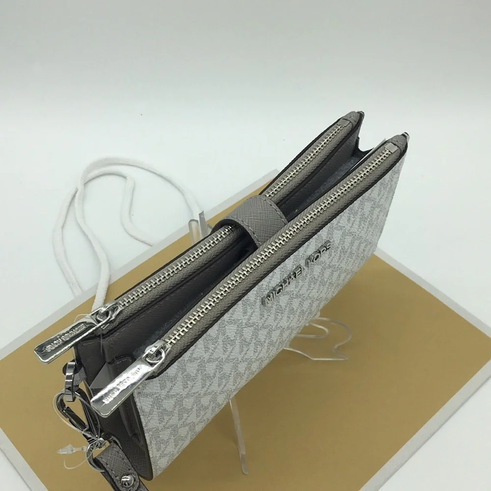 MICHAEL KORS LG DOUBLE ZIP wristlet BRT WHITE